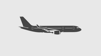 Fototapeta premium Top view of a passenger airplane in flight, showing wings and tail on a light grey background