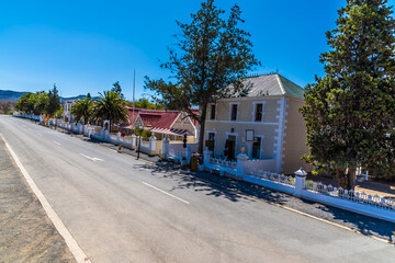 A view up the main street of the Victorian  town of Matjiesfontein in the Western Cape  in South Africa in springtime
