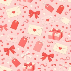 Adorable valentine's day pattern with hearts and gifts