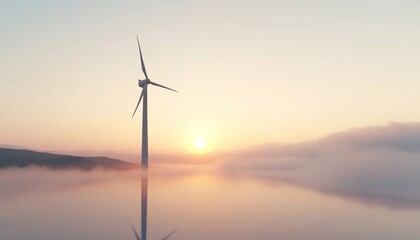 Obraz premium Lone Wind Turbine in Mist — Cinematic Ultra-Realistic 3D