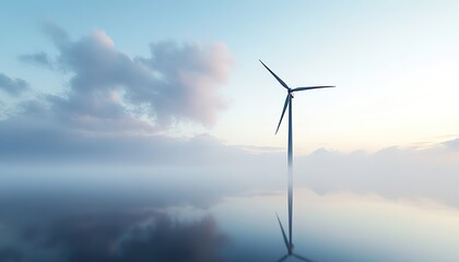 Lone Wind Turbine in Mist &mdash; Cinematic Ultra-Realistic 3D
