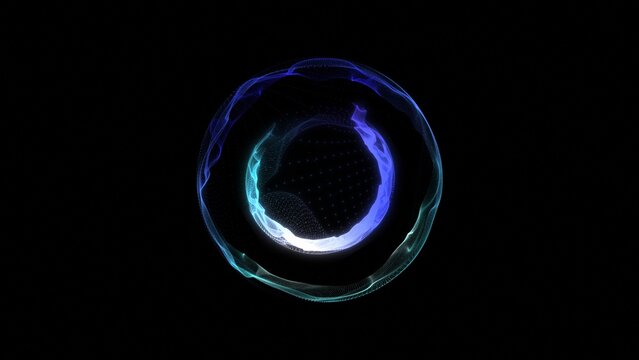 Abstract glowing circles  rotating on a black background. 