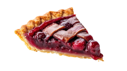 A slice of cherry pie with a crust