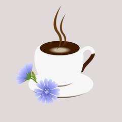 A cup of coffee with chicory leaves on a gray background..eps