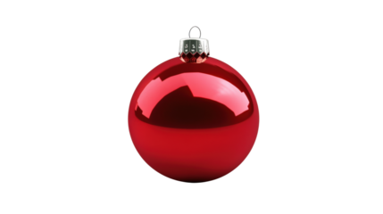A red ornament with a silver chain hanging from it