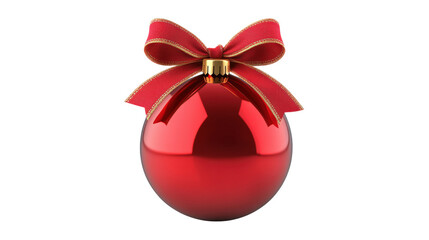 A red ornament with a red ribbon around it