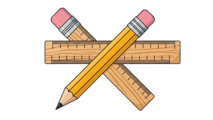 Pencil and Ruler Crossed Illustration for Education and Measurement.