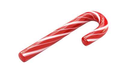 A red and white candy cane is shown in a white background