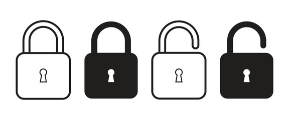 Padlock security icons set. Lock and unlock icon set vector illustration.