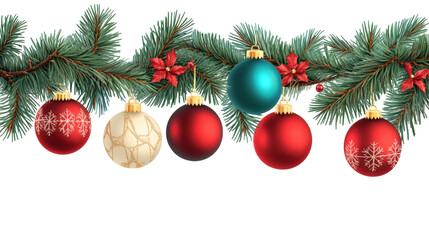 A white and red ornament hangs on a Christmas tree