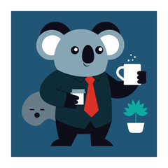 panda with a gift box and cup of tea