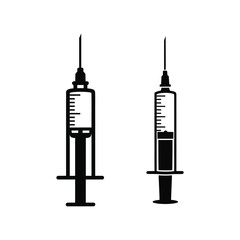 Medical syringe injection silhouette set Vector illustration