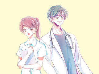 爽やかな雰囲気の男女　医療　聴診器