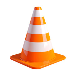 A bright orange and white striped traffic cone isolated against a solid black background