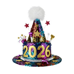 New Year Celebration Hat with 2026 isolated on transparent background