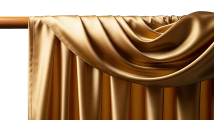 Elegant golden satin curtain draped over a wooden rod.