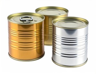 Three metallic food containers of varying colors