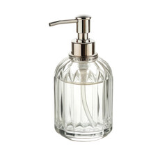 Fototapeta premium 3d clear glass soap dispenser with silver pump isolated on transparent background