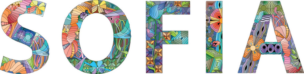 Female name SOFIA. Vector decorative object