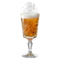Sparkling beverage in crystal glass isolated on transparent background