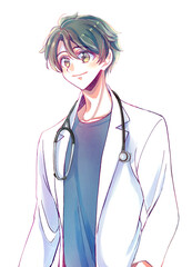 白衣を着た爽やかな男性　黒髪　聴診器