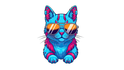 Cool Cat Wearing Sunglasses Neon Pop Art Style Illustration.