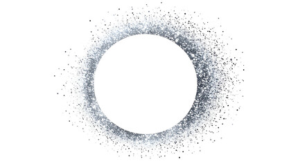 A circular frame of icy sparkles surrounds a dark, empty center on black