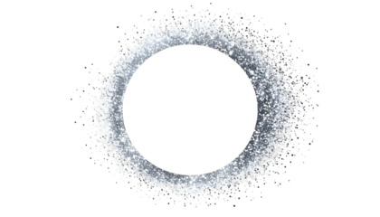 A circular frame of icy sparkles surrounds a dark, empty center on black