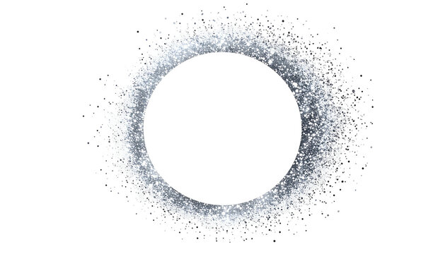 A circular frame of icy sparkles surrounds a dark, empty center on black