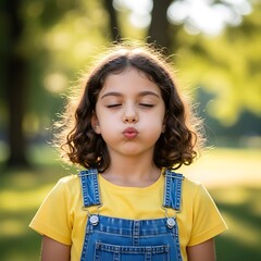 Girl Pouting in Park.