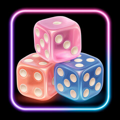 Colorful dice stacked inside a glowing frame representing online casino gaming and excitement for players
