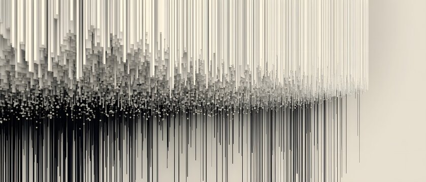 Abstract digital art with falling lines and abstract shapes.