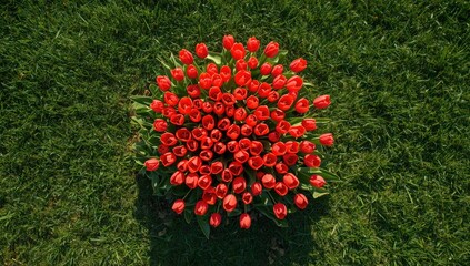 Springtime red tulips photographed from a top-down perspective for seasonal layouts