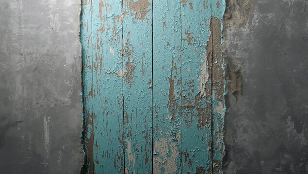 Weathered wood with peeling turquoise paint, ideal for creating rustic background or visual texture - Powered by Adobe