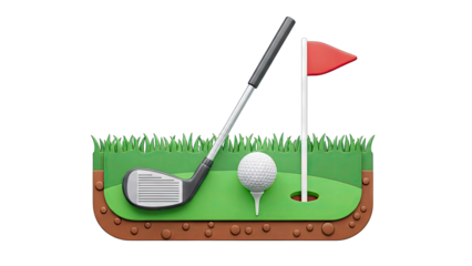 Golf Club, Ball, Tee, and Hole Illustration