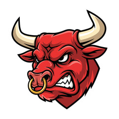 Fierce Red Bull Head with Ring in Nose - Symbol of Strength and Aggression