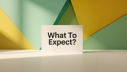 Green and yellow geometric background featuring a paper card with 'What To Expect' message, used for instructional design