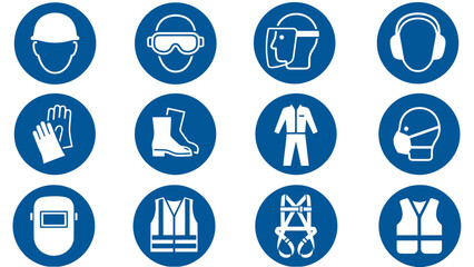 Vector icons Collection of mandatory safety signs for personal protective equipment in industrial and construction environments. Vector Illustration. EPS Editable