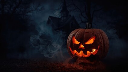 Pumpkin with carved face, festive Halloween decoration, Halloween holiday