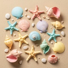 Seashells On Sandy Beach.