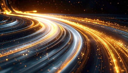 Abstract Visualization of Pulsating Health Tech Data Streams Glowing Orange and Blue Streaks on Dark Background Representing Medical Technology and Digital Information Flow