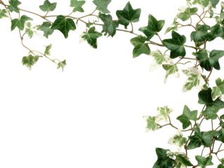 Close-up of variegated ivy branches.  Green and white leaves,  framing a black background.  Natural border