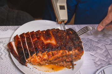 smoked pork loin with a pear honey glaze