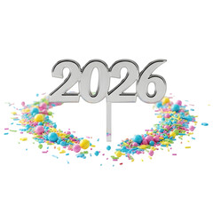 New Year 2026 with Sprinkles isolated on transparent background