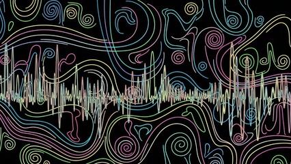 Abstract seamless black pattern with swirling circles and floral shapes forming a decorative vector background for wallpaper or fabric design