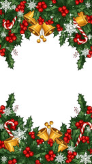 christmas frame with holly berries and holly