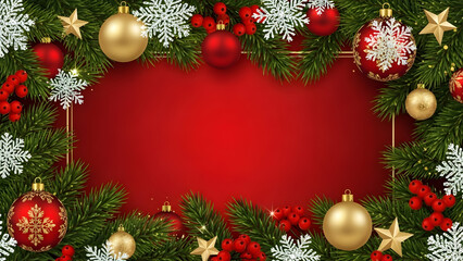 christmas background with red balls and fir branches