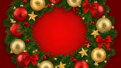 christmas background with red balls and fir branches