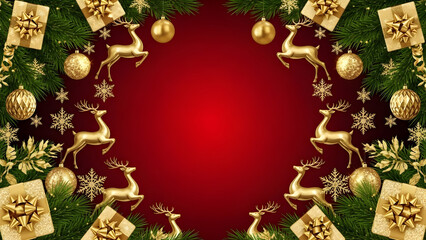 christmas background with red balls and fir branches
