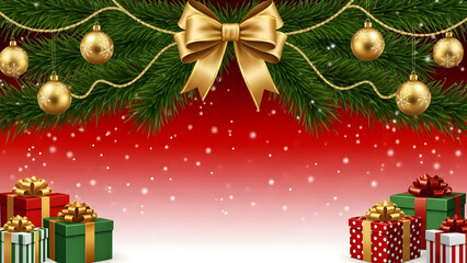 christmas background with red balls and fir branches